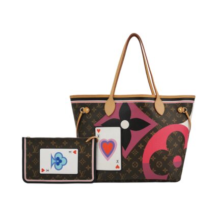 Louis Vuitton Neverfull MM Playing Cards Print Vachetta Leather Drawstring Tote with Pouch
